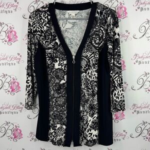 Christopher & Banks Monochrome Patterned Cardigan zip up sweater lace Lacie